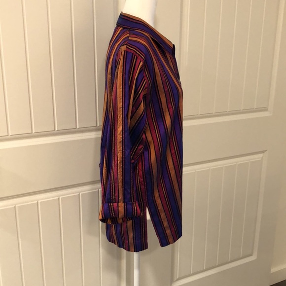 VTG LisBETH Olso Silk Dupioni Striped Shell Button Front Blouse - Picture 7 of 9